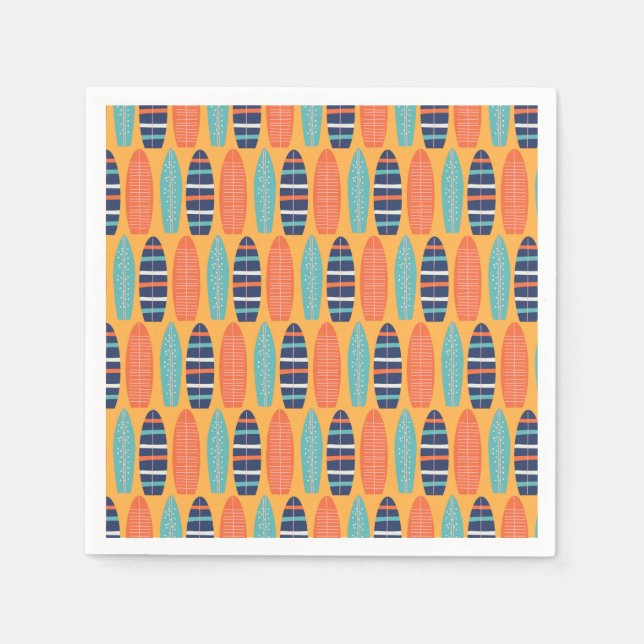 Guardanapo De Papel Pranchas de Surf Surfs Up Laranja Azul Aniversário (Frente)