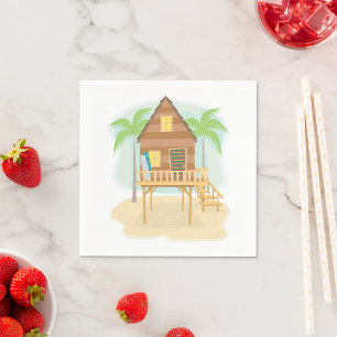 Guardanapo De Papel Pranchas e Palmeiras Tropicais de Hut de Praia
