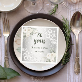 Guardanapo De Papel Prata branca floral 60º aniversário de casamento