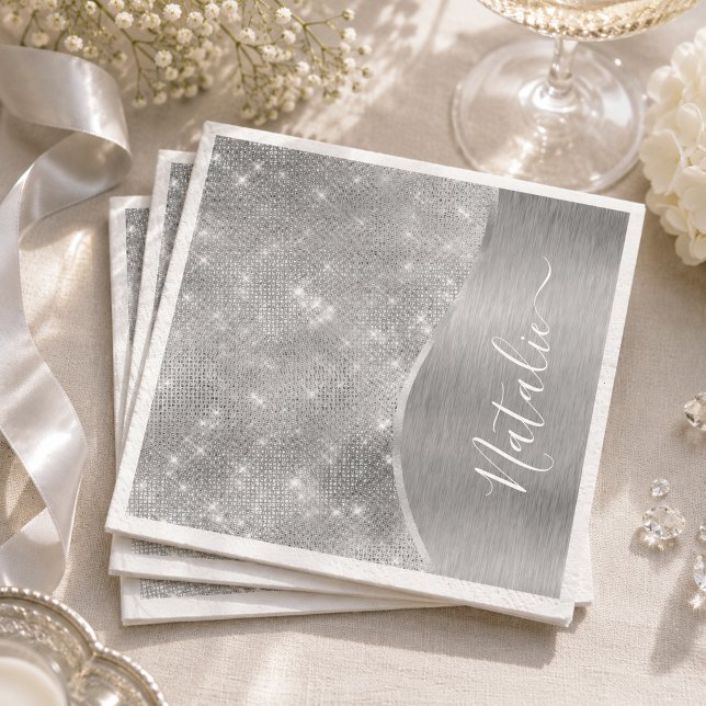 Guardanapo De Papel Prata Brilho Glam Bling Personalizado Metálico (Criador carregado)