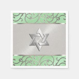 Guardanapo De Papel Prata elegante do verde da hortelã de Mitzvah do
