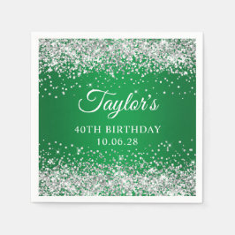 Guardanapo De Papel Prata Glitter Verde Ombre 40º Aniversário