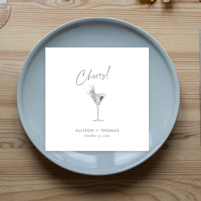 Guardanapo De Papel Prata Personalizada Brindes & Casamento de Champan (Personalized Silver Cheers & Champagne Wedding Napkins)