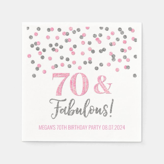 Guardanapo De Papel Prata Rosa Confetti 70 e Fabuloso (Frente)