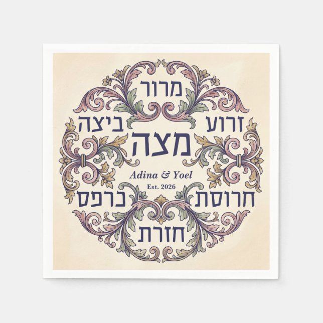 Guardanapo De Papel Prato de Seder hebraico personalizado para Páscoa  (Frente)