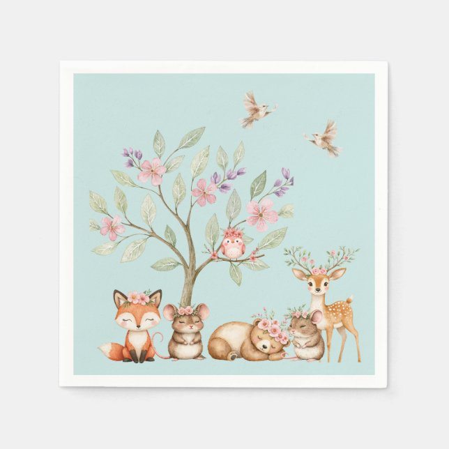 Guardanapo De Papel Precious Woodland Animals Baby Shower (Frente)