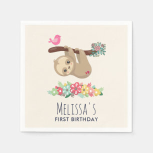 Guardanapo De Papel Preguiça bonito de Brown que pendura o aniversár