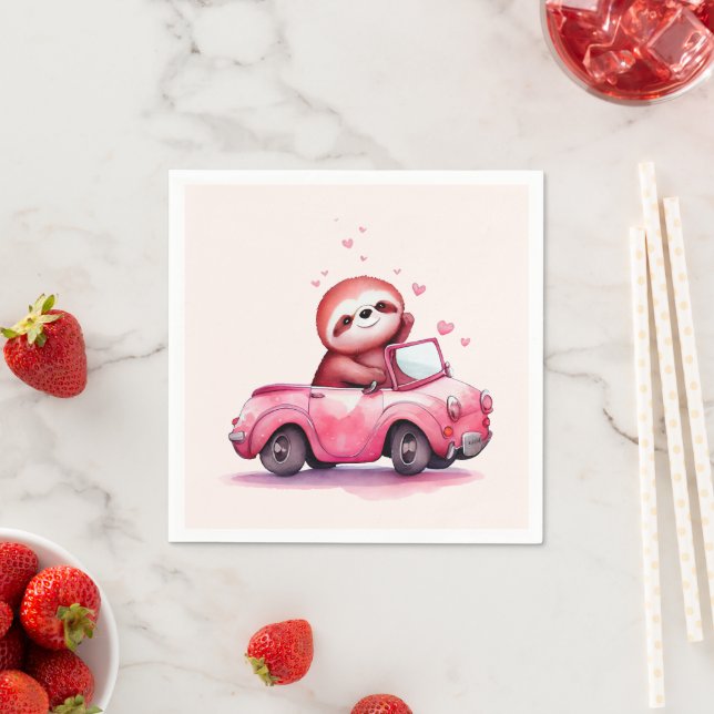 Guardanapo De Papel Preguiça Fofa Dirigindo um Conversível Rosa (Insitu)