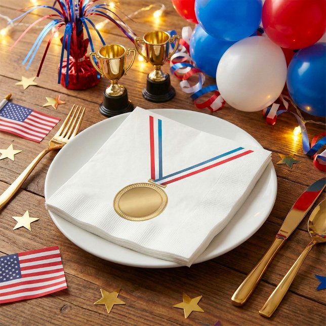 Guardanapo De Papel Prêmio Medalha de Ouro com Fita Azul Vermelho Bran (Criador carregado)