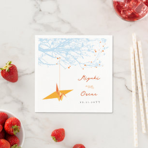 Guardanapo De Papel Prendendo Papel Laranja Origami Crane Casamento As