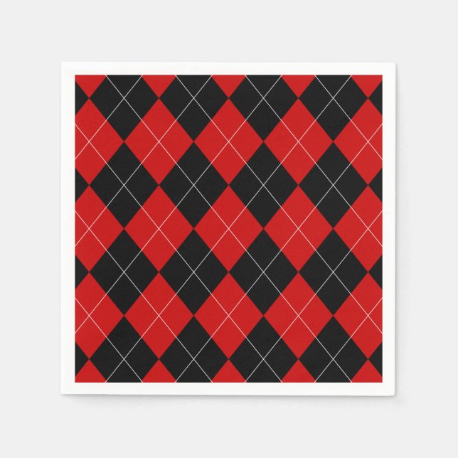 Guardanapo De Papel Preppy Argyle Tartan Diamond Xadrez Red Black (Frente)