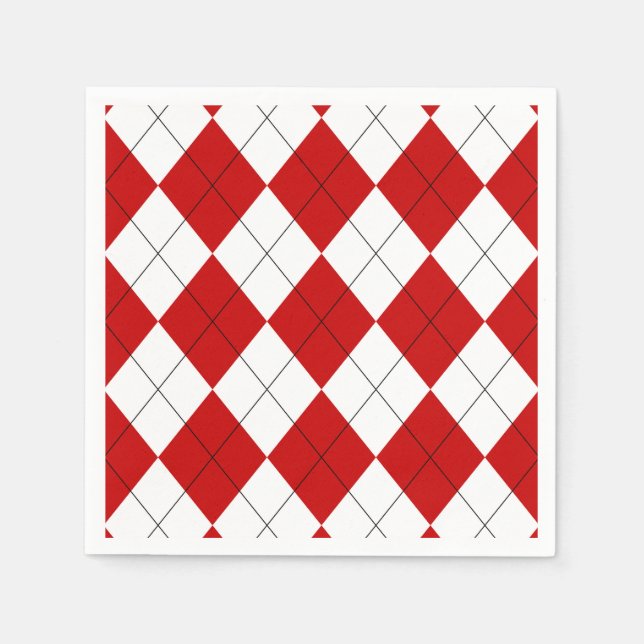 Guardanapo De Papel Preppy Argyle Tartan Diamond Xadrez Vermelho Branc (Frente)