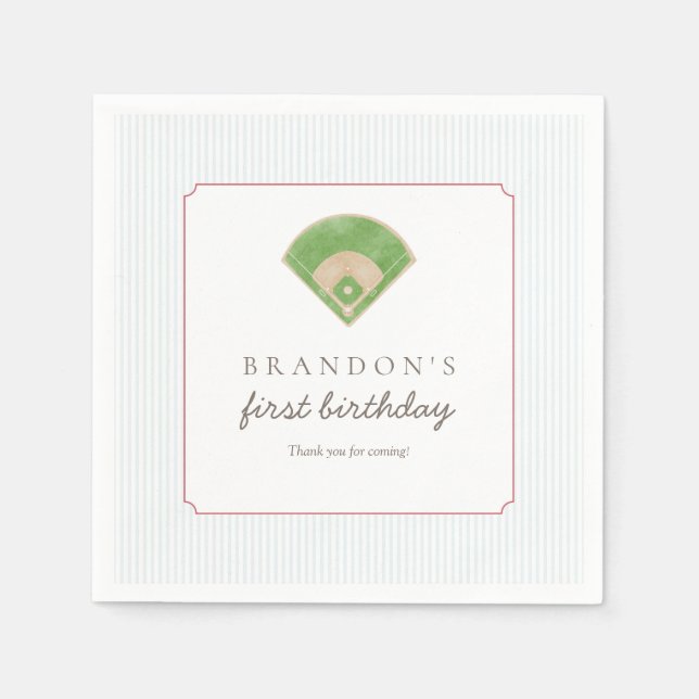 Guardanapo De Papel Preppy Baseball First Birthday Rookie One Party (Frente)