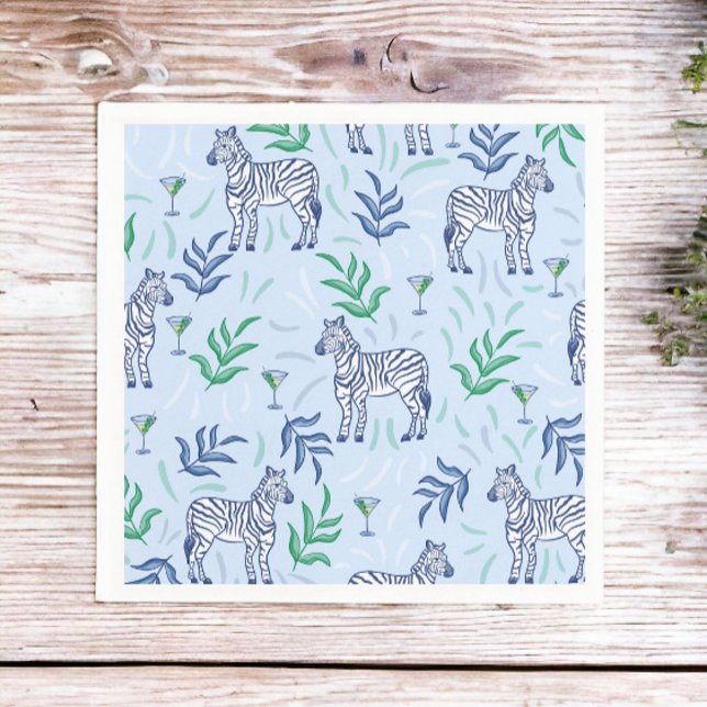 Guardanapo De Papel Preppy Clássico Zebras e Martinis Azul  (Criador carregado)