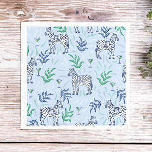 Guardanapo De Papel Preppy Clássico Zebras e Martinis Azul 
