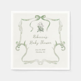 Guardanapo De Papel Preppy Grandmillennial Neutral Green Baby Shower