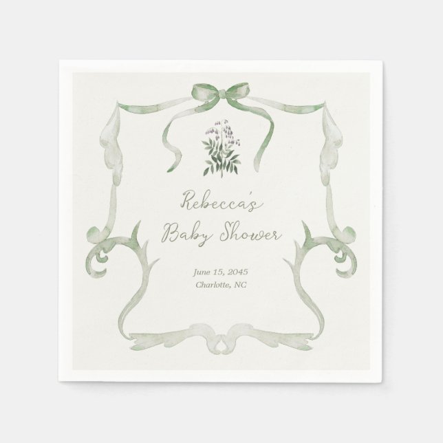 Guardanapo De Papel Preppy Grandmillennial Neutral Green Baby Shower (Frente)