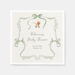 Guardanapo De Papel Preppy Grandmillennial Sage Green Baby Shower