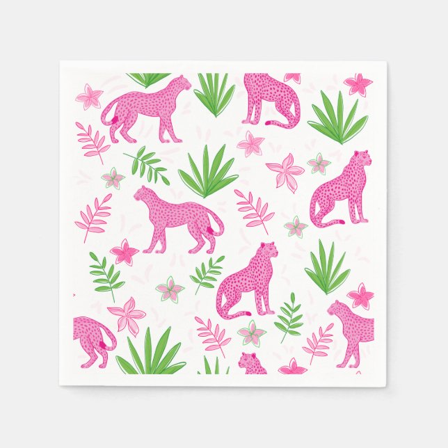 Guardanapo De Papel Preppy Pink Cheetahs White Background Classic (Frente)