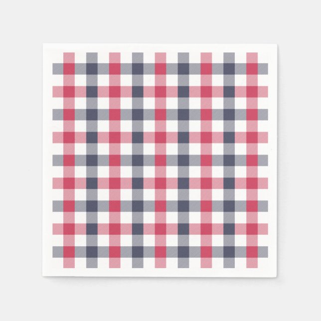 Guardanapo De Papel Preppy Red, White & Blue Xadrez Paper Napkins (Frente)