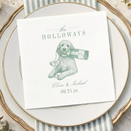 Guardanapo De Papel Preppy Verde Salvia Golden Doodle Champanhe Casame