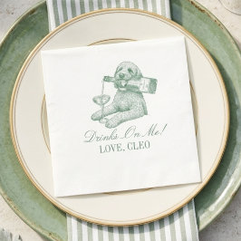 Guardanapo De Papel Preppy Verde Salvia Golden Doodle Champanhe Casame