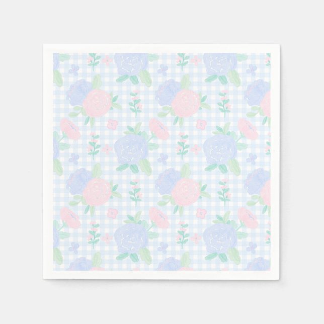 Guardanapo De Papel Preppy Watercolor Floral Gingham Birthday (Frente)
