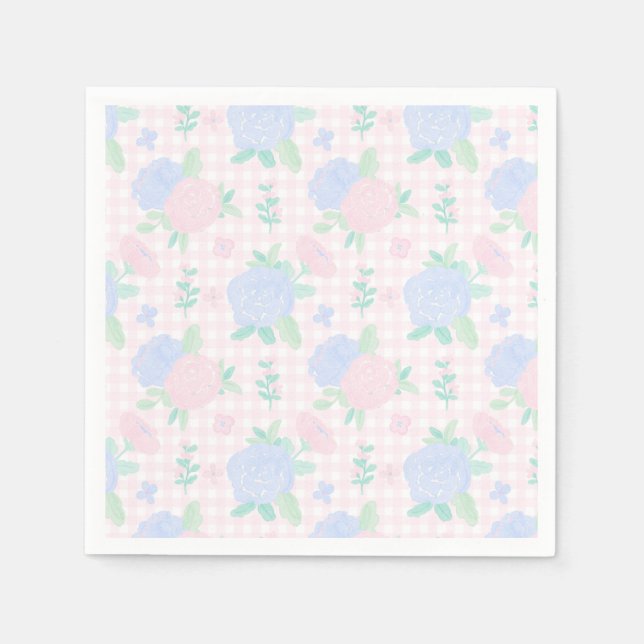 Guardanapo De Papel Preppy Watercolor Floral Gingham Birthday (Frente)
