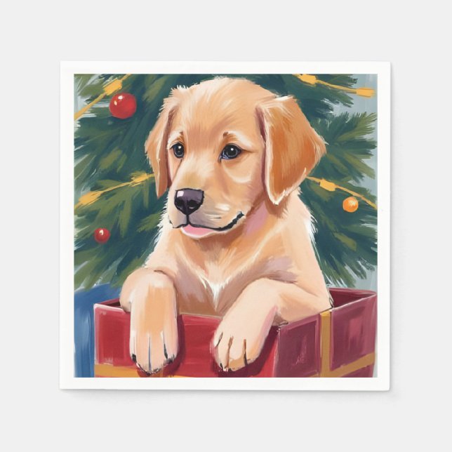 Guardanapo De Papel Presente de Cachorro de Natal Golden Retriever Fes (Frente)