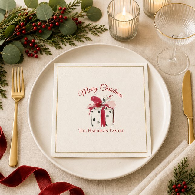 Guardanapo De Papel Presente de Natal Personalizado com Aquarela (Criador carregado)