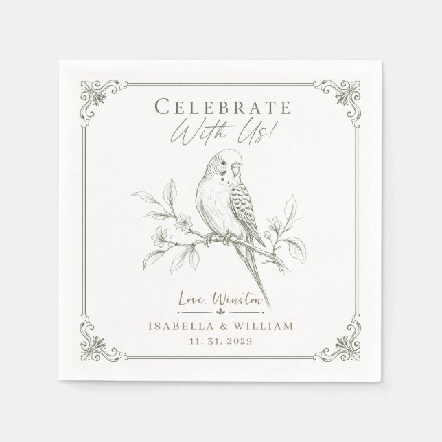 Guardanapo De Papel Presente Personalizado de Casamento de Budgie Cele (Frente)