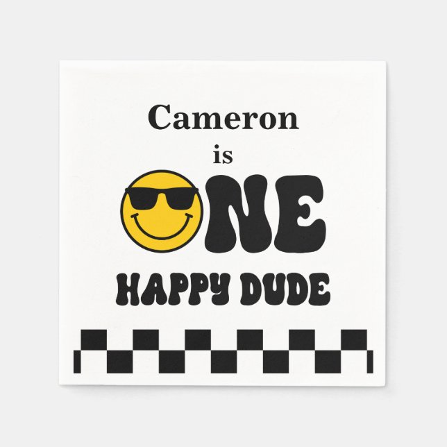 Guardanapo De Papel Preto Amarelo Branco Nosso primeiro aniversario Fe (Frente)