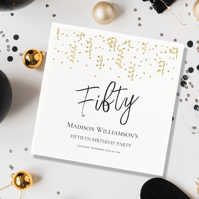 Guardanapo De Papel Preto, branco e Dourado 50, 50.a Festa de aniversá (Criador carregado)