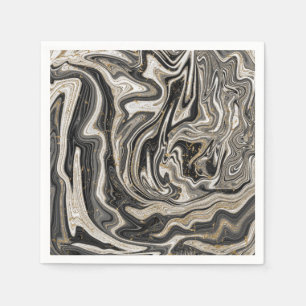 Guardanapo De Papel Preto Branco e Dourado Chic Swirl Moderno Casament