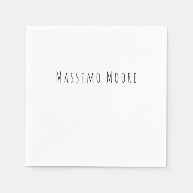 Guardanapo De Papel Preto Branco Simples Elegante Casual Com Nome Próp (Frente)