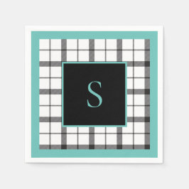 Guardanapo De Papel Preto, Branco, Xadrez, Verde Elegante, Chique, Mod