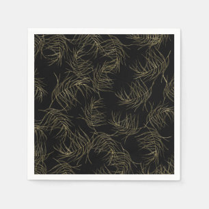 Guardanapo De Papel Preto & casamento chique das folhas tropicais