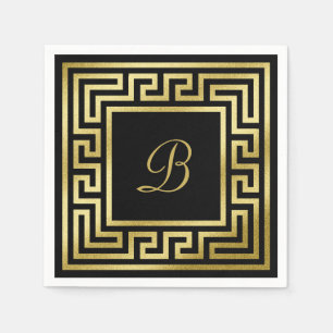 Guardanapo De Papel Preto chave grego do brilho Dourado elegante do