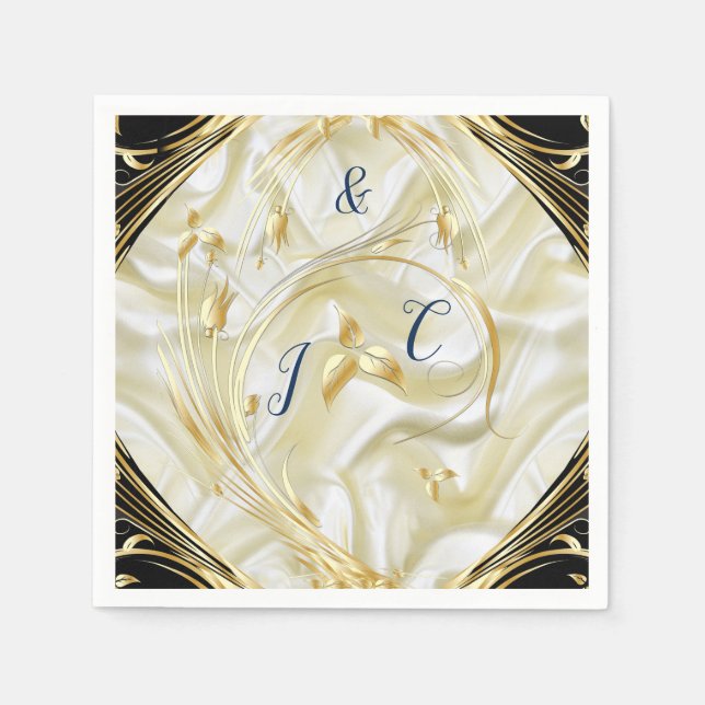 Guardanapo De Papel Preto com Dourada textura de seda (Frente)