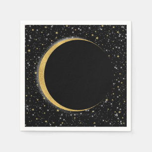 Guardanapo De Papel Preto & Dourado Estrelas Lua Celestial Mágica Luna