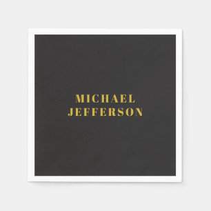 Guardanapo De Papel Preto & Dourado Minimalista Simples Moderno Nome P