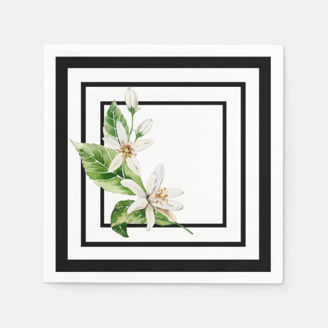 Guardanapo De Papel Preto e branco com flor de limão (Frente)