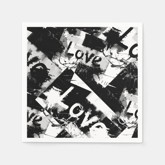Guardanapo De Papel Preto e branco com padrão de amor de manchas (Frente)
