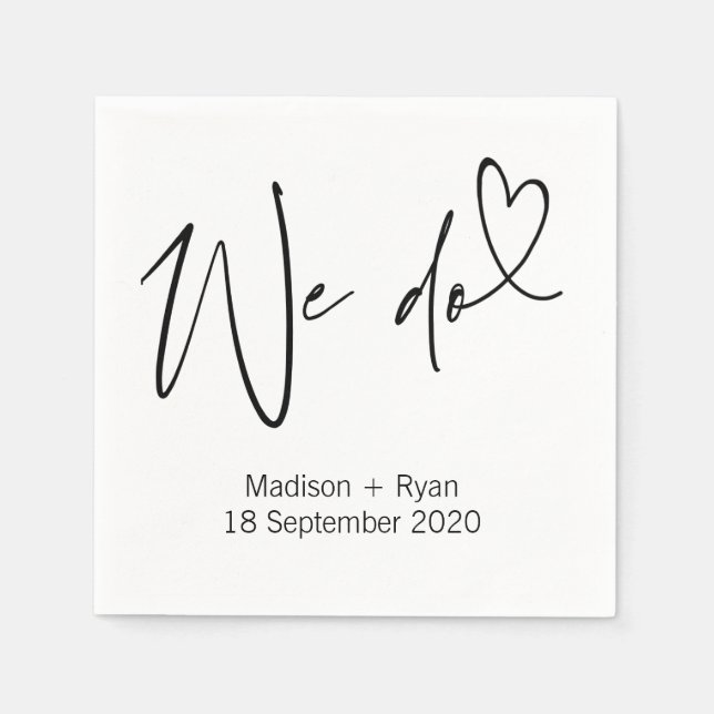 Guardanapo De Papel Preto e Branco Fazemos Casamento Coquetel Napkins  (Frente)