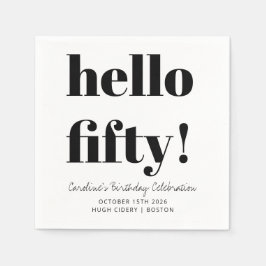 Guardanapo De Papel Preto e Branco Moderno 50º Aniversário Personaliza