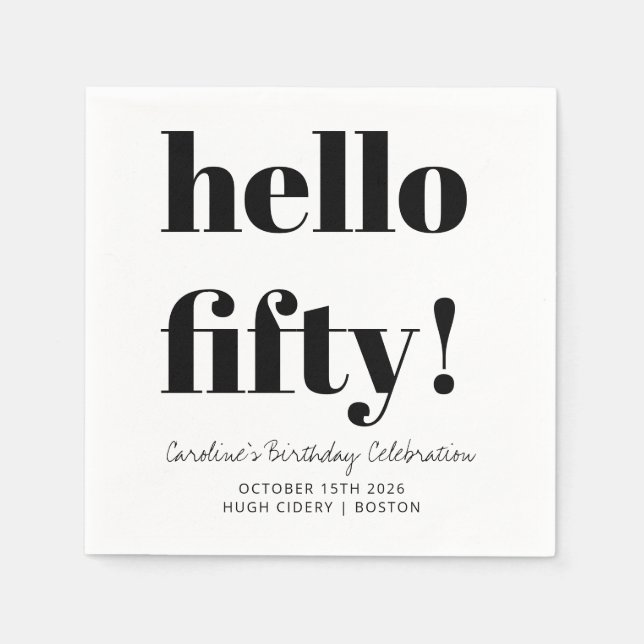 Guardanapo De Papel Preto e Branco Moderno 50º Aniversário Personaliza (Frente)