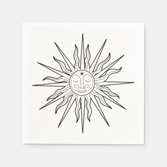 Guardanapo De Papel Preto e Branco Sun Celestial Aniversário Caprichos (Frente)