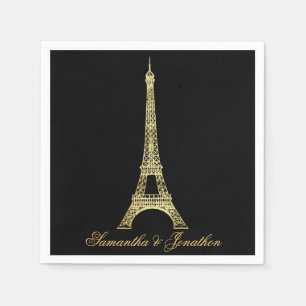 Guardanapo De Papel Preto e casamento parisiense Dourado da torre
