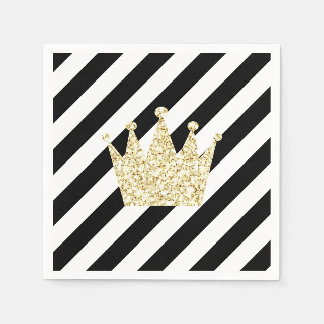 Guardanapo De Papel Preto e Dourado Príncipe Crown Napkins (Frente)