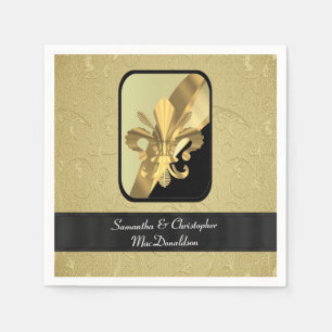 Guardanapo De Papel Preto e flor de lis do ouro personalizada